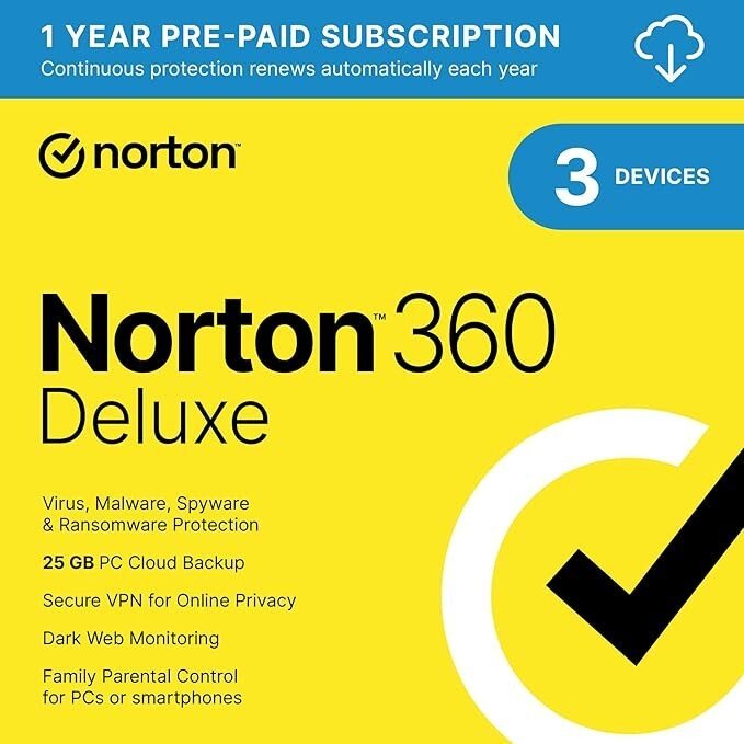 Norton 360 Deluxe 2025, Antivirus software for 3 Devices with Auto Renewal