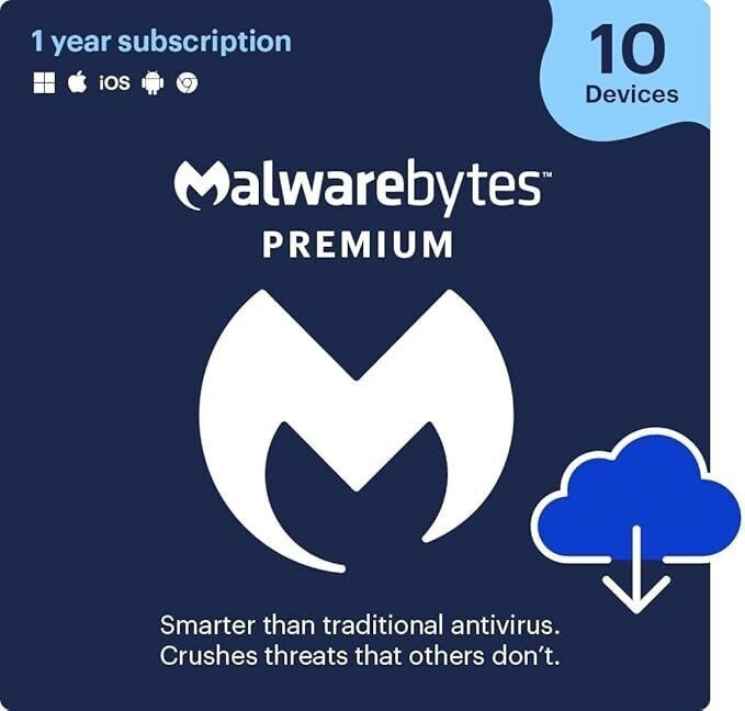 Malwarebytes Premium | 1 Year, 10 Device | Windows, Mac OS, Android, Apple iOS, Chrome [Online Code]