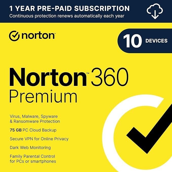 Norton 360 Premium 2025, Antivirus software for 10 Devices with Auto Renewal 