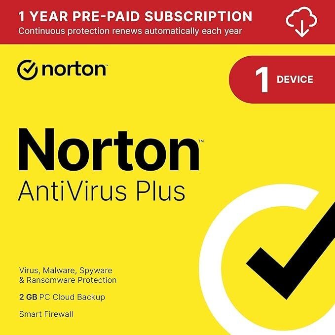 Norton AntiVirus Plus 2025, Antivirus software for 1 Device with Auto-Renewal - Includes Password Manager, Smart Firewall and PC Cloud Backup [Download]