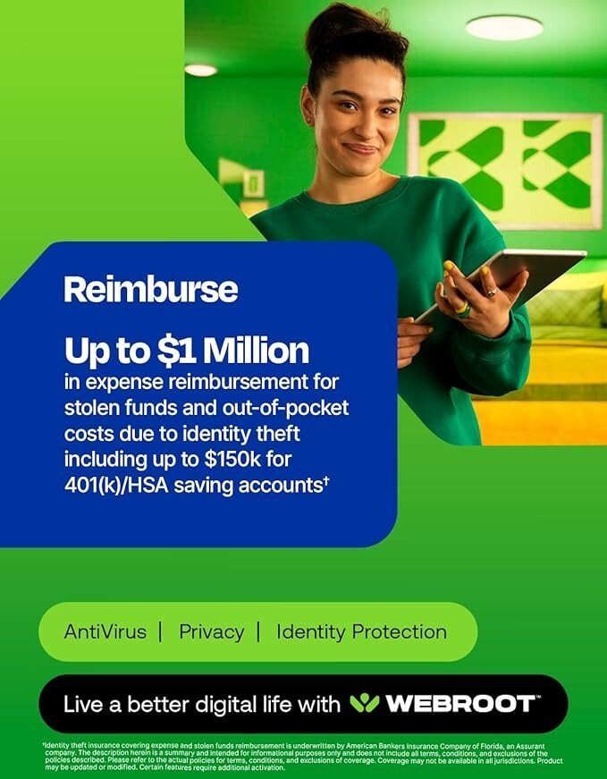 Webroot Premium 2025 with Allstate Identity Protection | 5 Device, 1 Year | Antivirus and Internet Security Software, Advanced Dark Web Monitoring, Password Manager | NEW [Online Code]